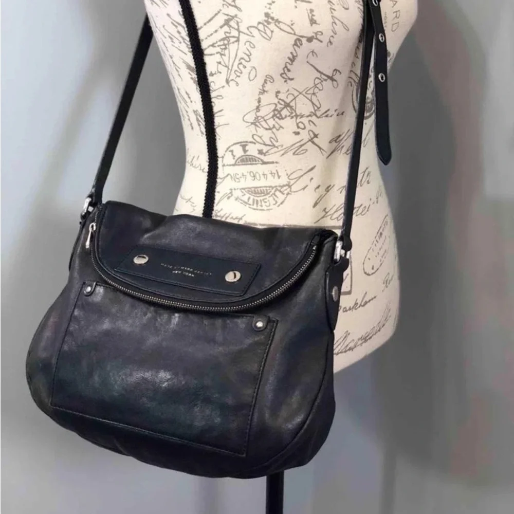 Marc by Marc Jacobs Black Leather Preppy Natasha Crossbody with Gold Hardware
